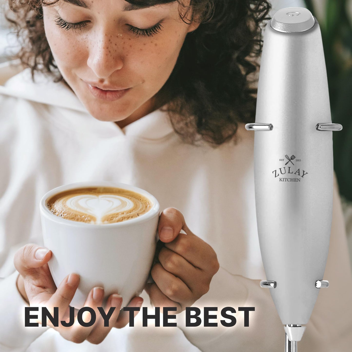 Zulay Powerful Milk Frother (4 Duracell Batteries Included) - Handheld Milk Frother Wand Drink Mixer for Coffee - Powerful Milk Foamer for Cappuccino, Frappe, Matcha & Coffee Creamer - Black