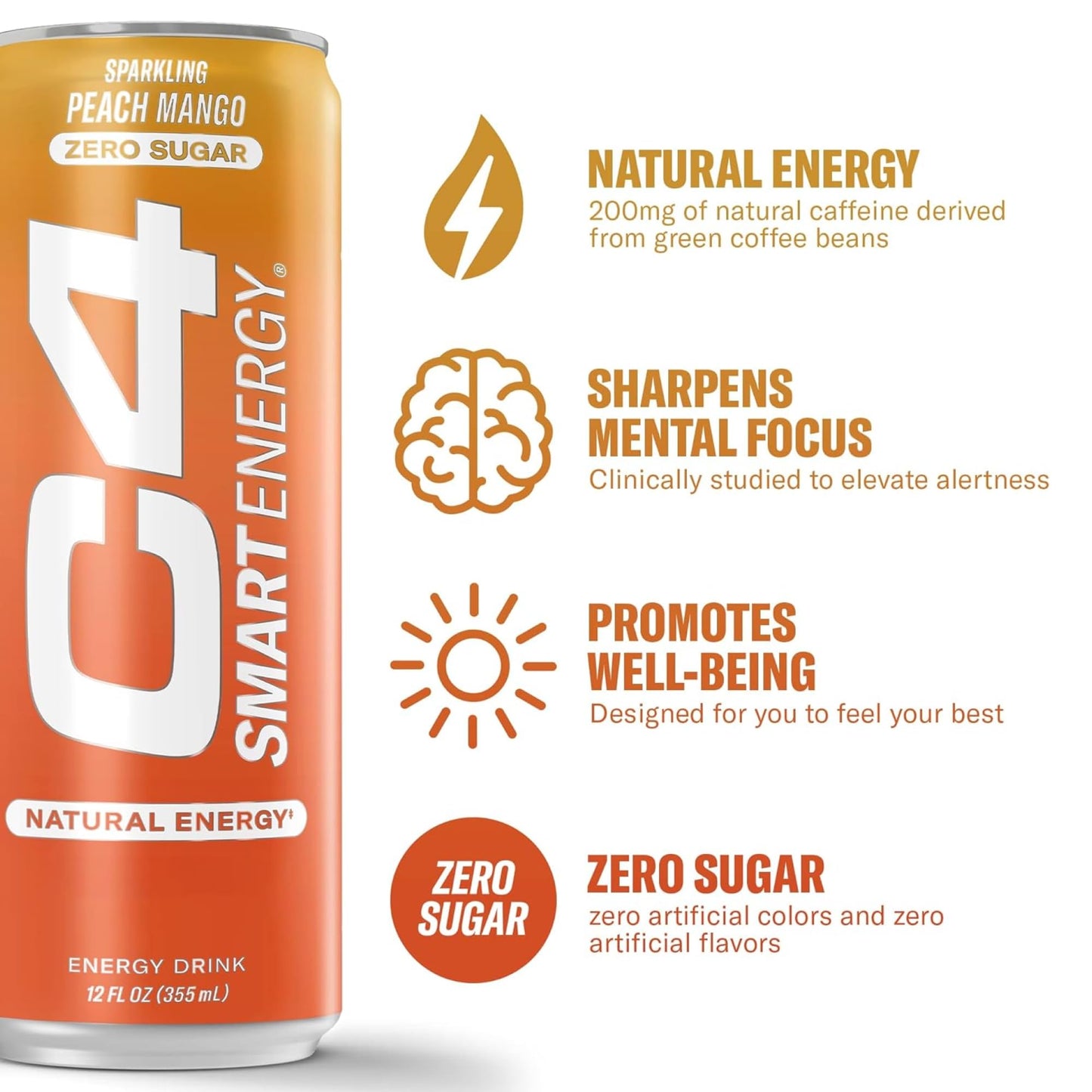 C4 Smart Energy Drink – Boost Focus and Energy with Zero Sugar, Natural Energy, and Nootropics - 200mg Caffeine - Cherry Berry Lime (12oz Pack of 12)