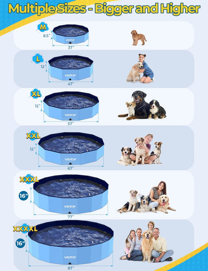 VISTOP Medium Foldable Dog Pool, Hard Plastic Shell Portable Swimming Pool for Dogs Cats and Kids Pet Puppy Bathing Tub Collapsible Kiddie Pool (37 inch.D x 7.8inch.H, Blue)