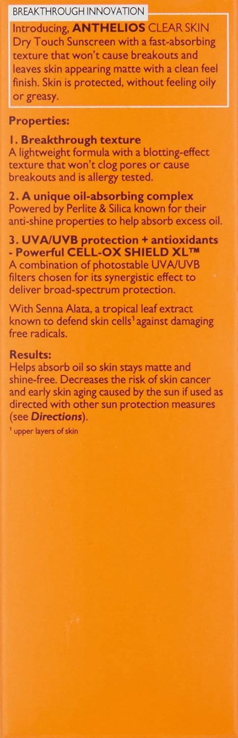 La Roche-Posay Anthelios Clear Skin Sunscreen Dry Touch SPF 60 | Oil Free Sunscreen For Face | Oil Absorbing | Broad Spectrum SPF + Antioxidants | Non-Greasy | Oxybenzone Free | Travel Size Sunscreen