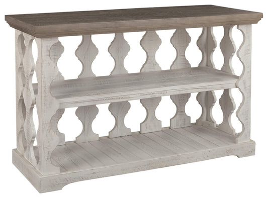 Signature Design by Ashley Havalance Farmhouse Sofa Table with 2 Fixed Storage Shelves, Gray & White with Weathered Finish