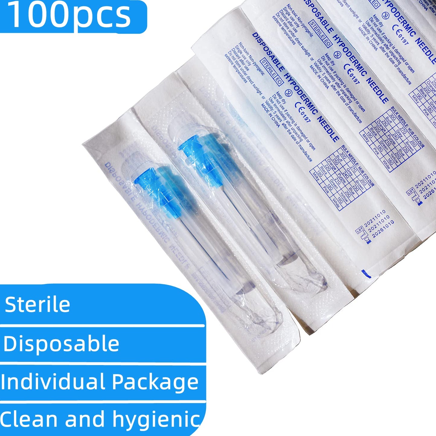 100 Pack 18Ga 1 Inch Sterile Disposable Injection Needle with Cap for Scientific and Industrial Dispensing Needl Accessories