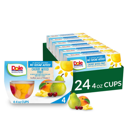 Dole Fruit Bowls No Sugar Added Variety Pack Snacks, Peaches, Mandarin Oranges & Cherry Mixed Fruit, 4oz 12 Cups, Gluten & Dairy Free, Bulk Lunch Snacks for Kids & Adults