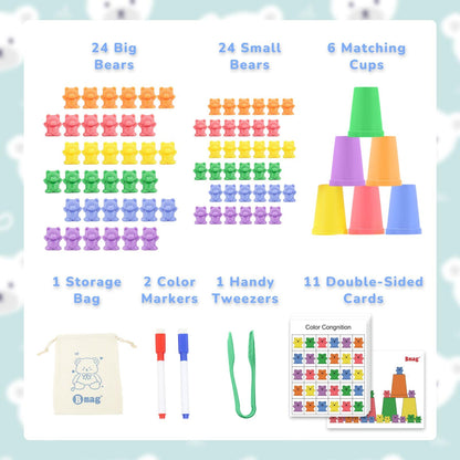 Bmag Counting Bears with Matching Sorting Cups, Preschool Math Learning Game with 24 Big Bears, 24 Little Bears, STEM Educational Learning Activities Gifts for Kids Age 3 4 5 Year Old