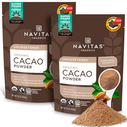 Navitas Organics Cacao Powder, Regenerative Organic Certified, Non-GMO, Fair Trade, Gluten-Free, 8oz. Bag, 15 Servings