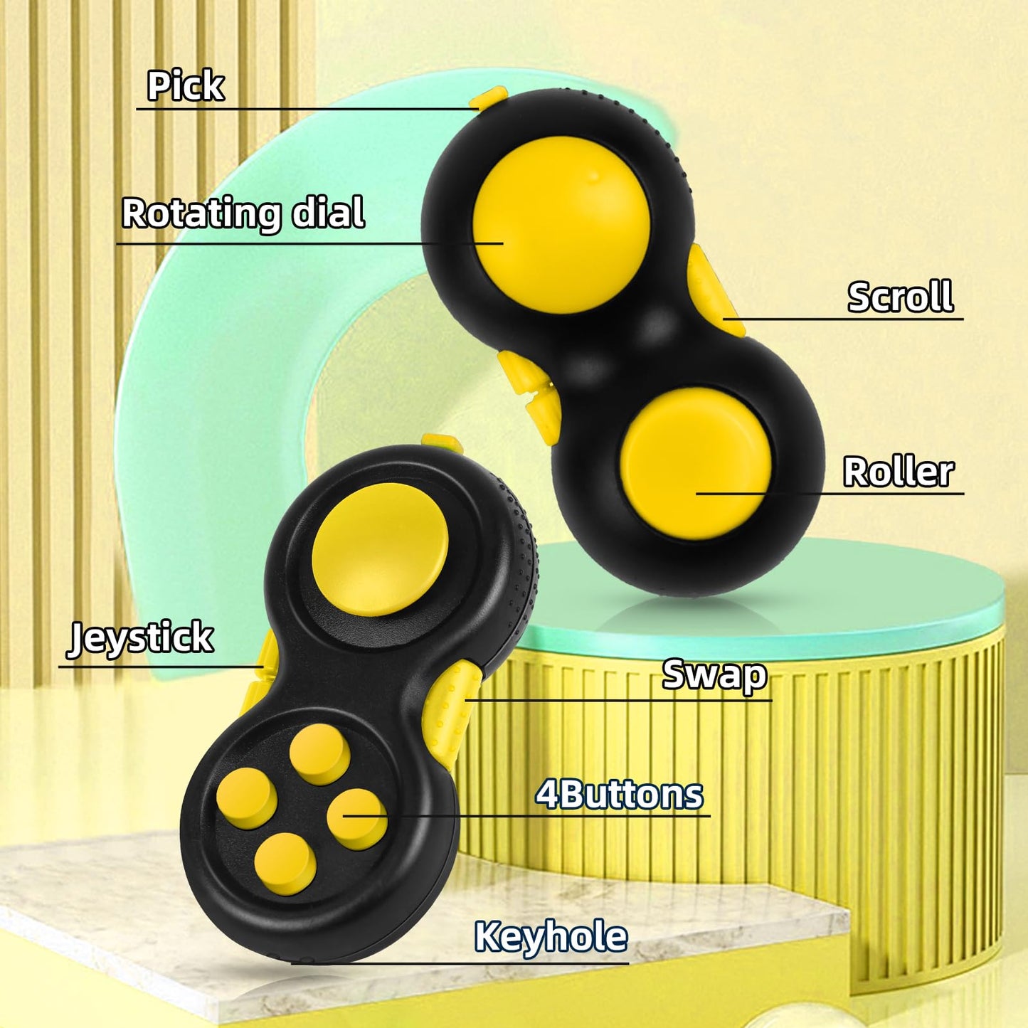 WTYCD Original Fidget Toy Game, Rubberized classical Controller Fidget Concentration Toy with 8-Fidget Functions and Lanyard - Excellent for Relieving Stress and Anxiety