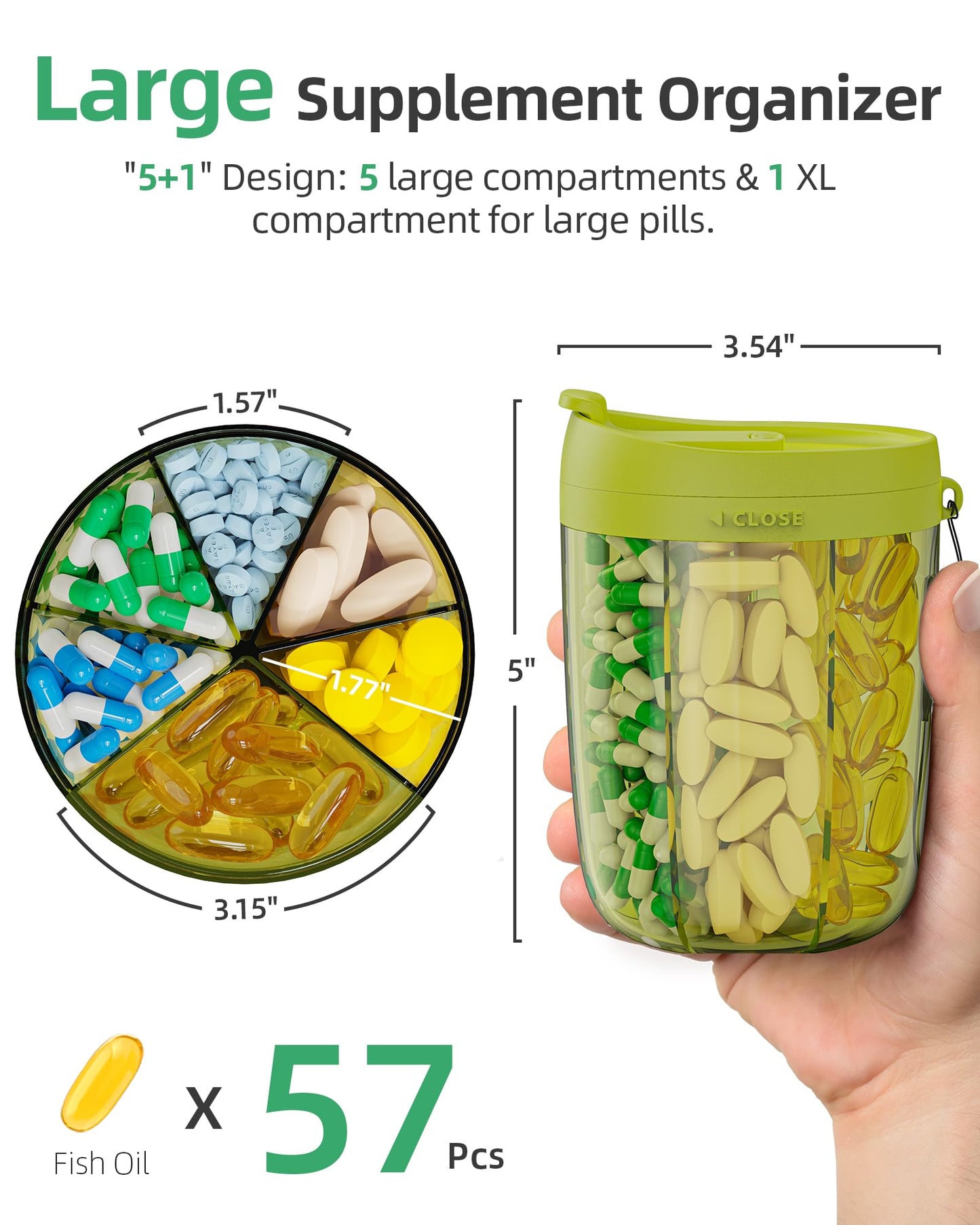 PULIV Large Supplement Organizer Bottle, Holds Plenty of Vitamins in 1 Monthly Pill Dispenser with Anti-Mixing & Wide Openings Design, Easy to Retrieve Meds, Includes 20 Pcs Stick-on Labels