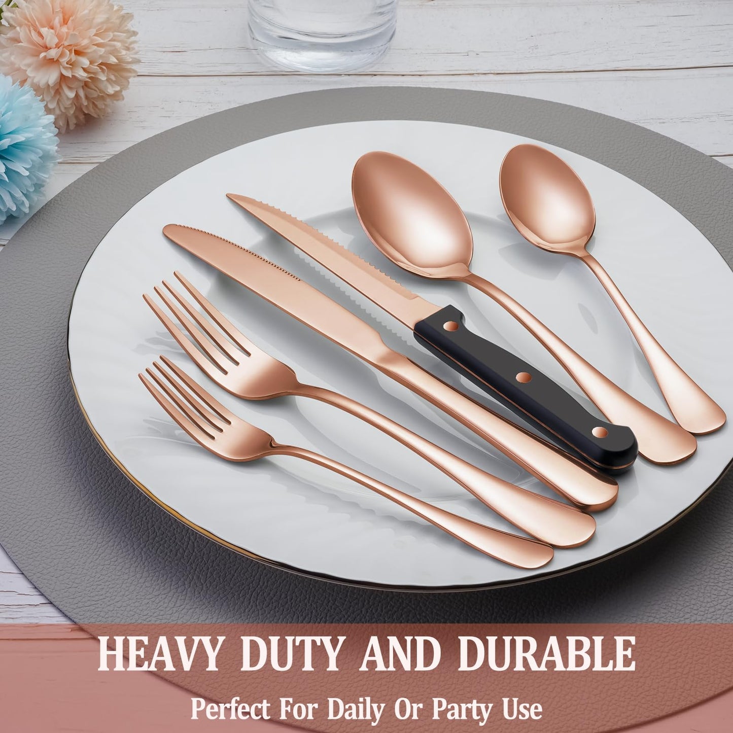 24 Pcs Silverware Set with Steak Knives Service for 4,Stainless Steel Flatware Set,Mirror Polished Cutlery Utensil Set,Home Kitchen Eating Tableware Set,Include Fork Knife Spoon Set,Dishwasher Safe