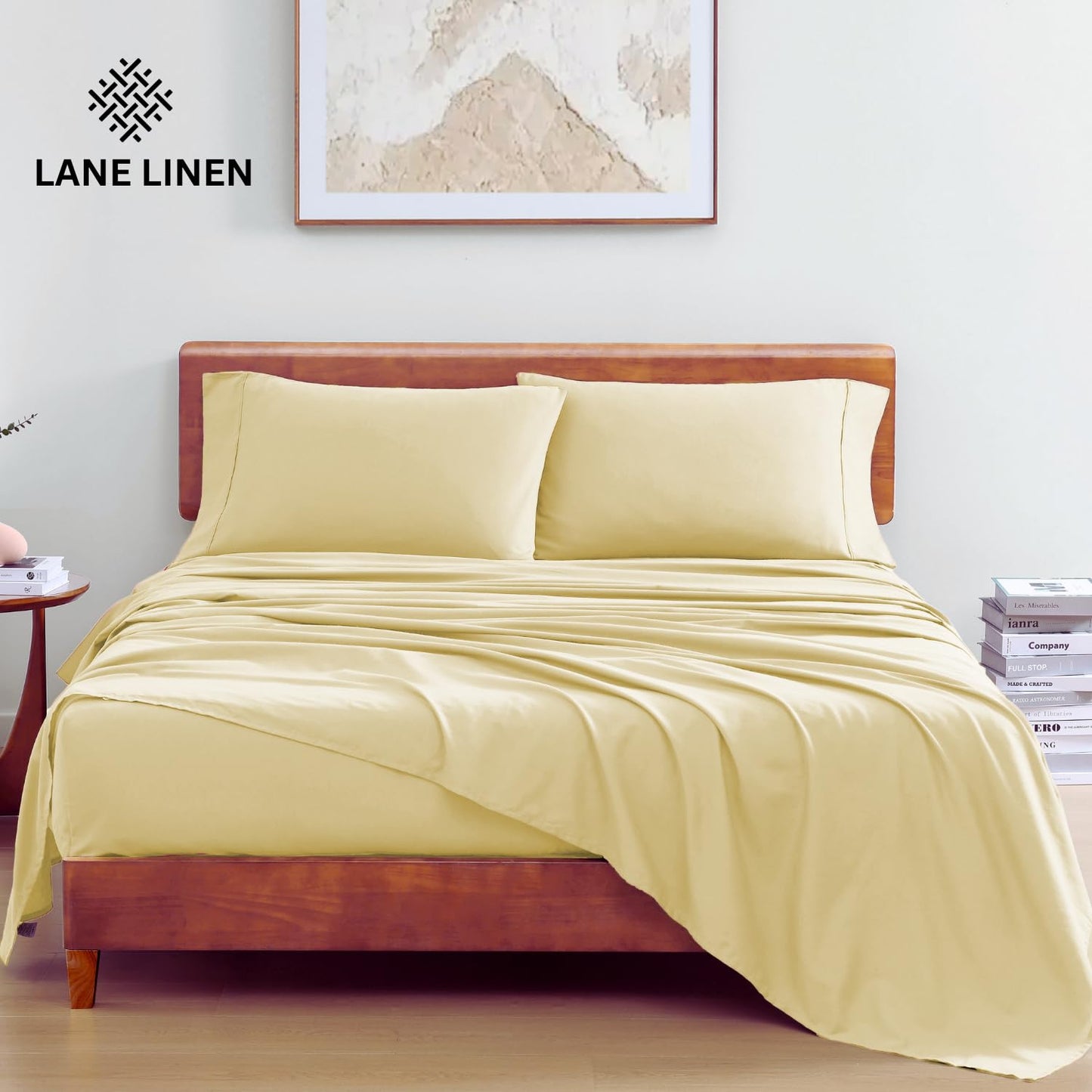 LANE LINEN 100% Organic Cotton Twin Sheets Set, 3Pc Twin Bed Sheets, Breathable Cotton Sheets Twin Size Bed Set, Dorm Room Essentials with 15" Twin Deep Pocket Fitted Sheet - White Sheets