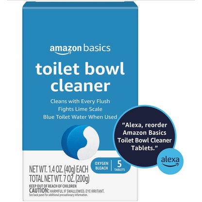 Amazon Basics Toilet Bowl Cleaner Blue Tablets with Oxygen Bleach, Unscented, 5 Count, Pack of 1