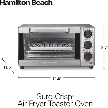 Hamilton Beach Sure-Crisp Toaster Oven Air Fryer Combo, Fits 9” Pizza, 4 Slice Capacity, Powerful Circulation, Auto Shutoff, Stainless Steel (31403)