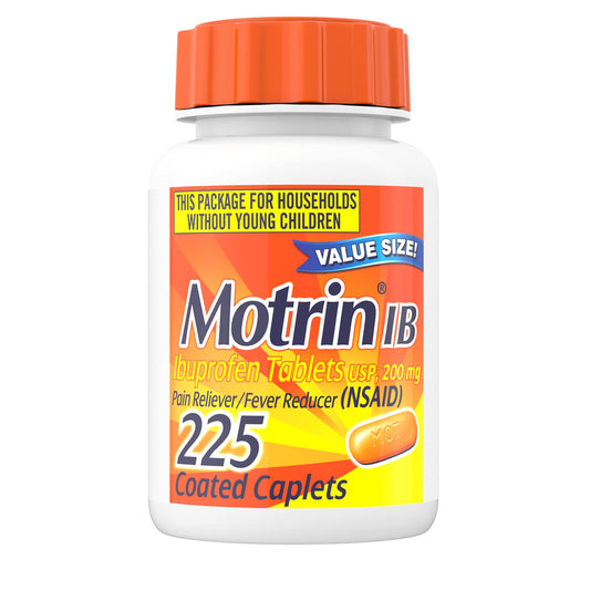 Motrin IB, Ibuprofen 200mg Tablets, Pain Reliever & Fever Reducer for Muscular Aches, Headache, Backache, Menstrual Cramps & Minor Arthritis Pain, NSAID, 225 Ct