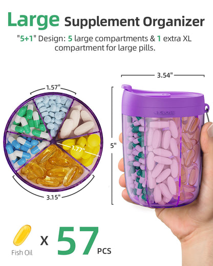 PULIV Large Supplement Organizer Bottle, Holds Plenty of Vitamins in 1 Monthly Pill Dispenser with Anti-Mixing & Wide Openings Design, Easy to Retrieve Meds, Includes 20 Pcs Stick-on Labels