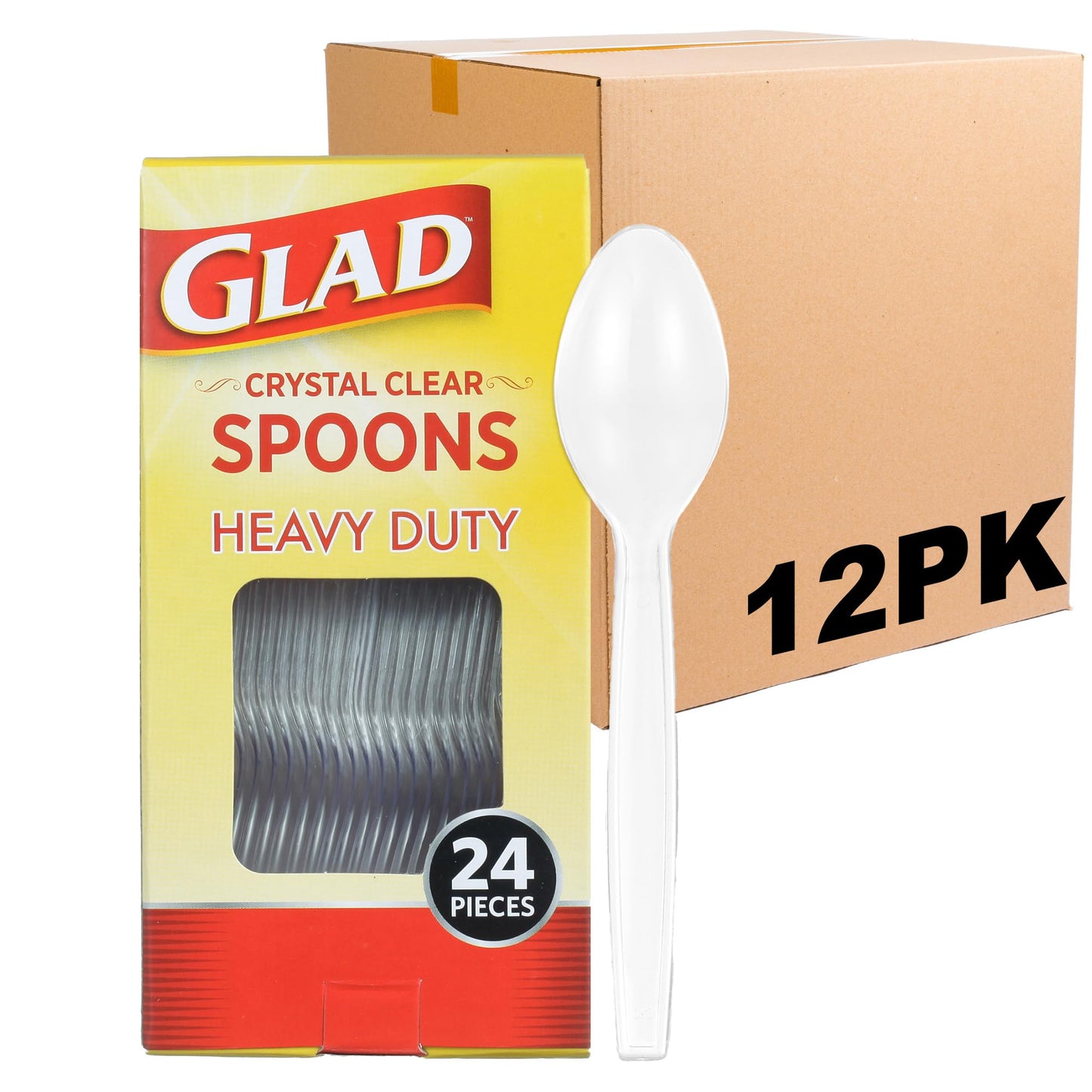 Glad Clear Plastic Spoons, Heavy Duty Disposable Cutlery Set, Standard Size, Clear Disposable Spoons, Pack of 24 - Perfect for Parties, Camping, and Everyday Use