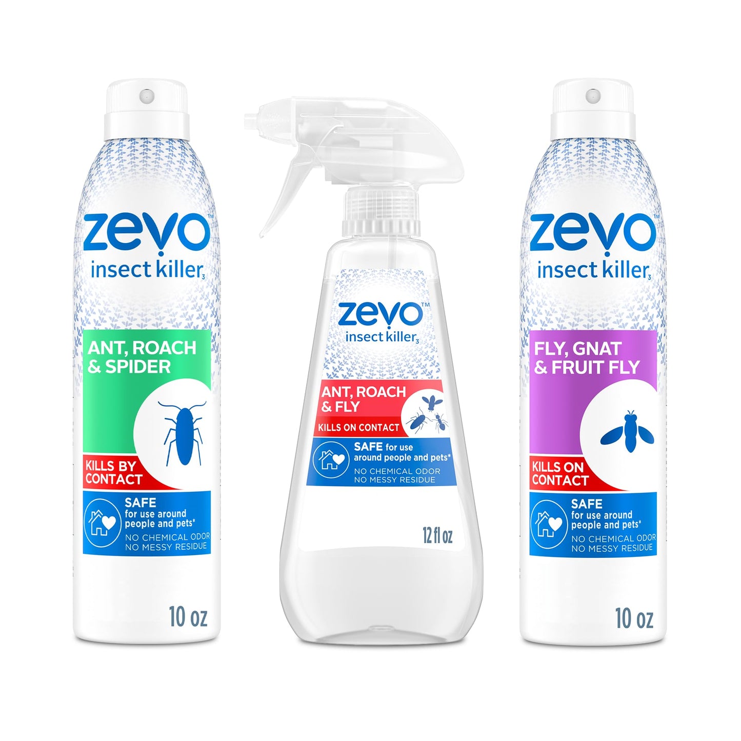 Zevo Multi Insect Killer Spray - Ant, Roach, & Fly Bug Spray (3 Bottles)