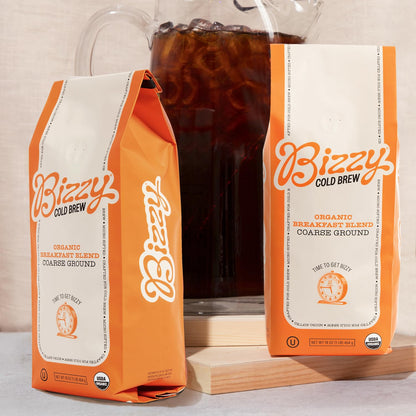 Bizzy Organic Cold Brew Coffee | Smooth & Sweet Blend | Coarse Ground Coffee | Micro Sifted | Specialty Grade | 100% Arabica | 1 LB