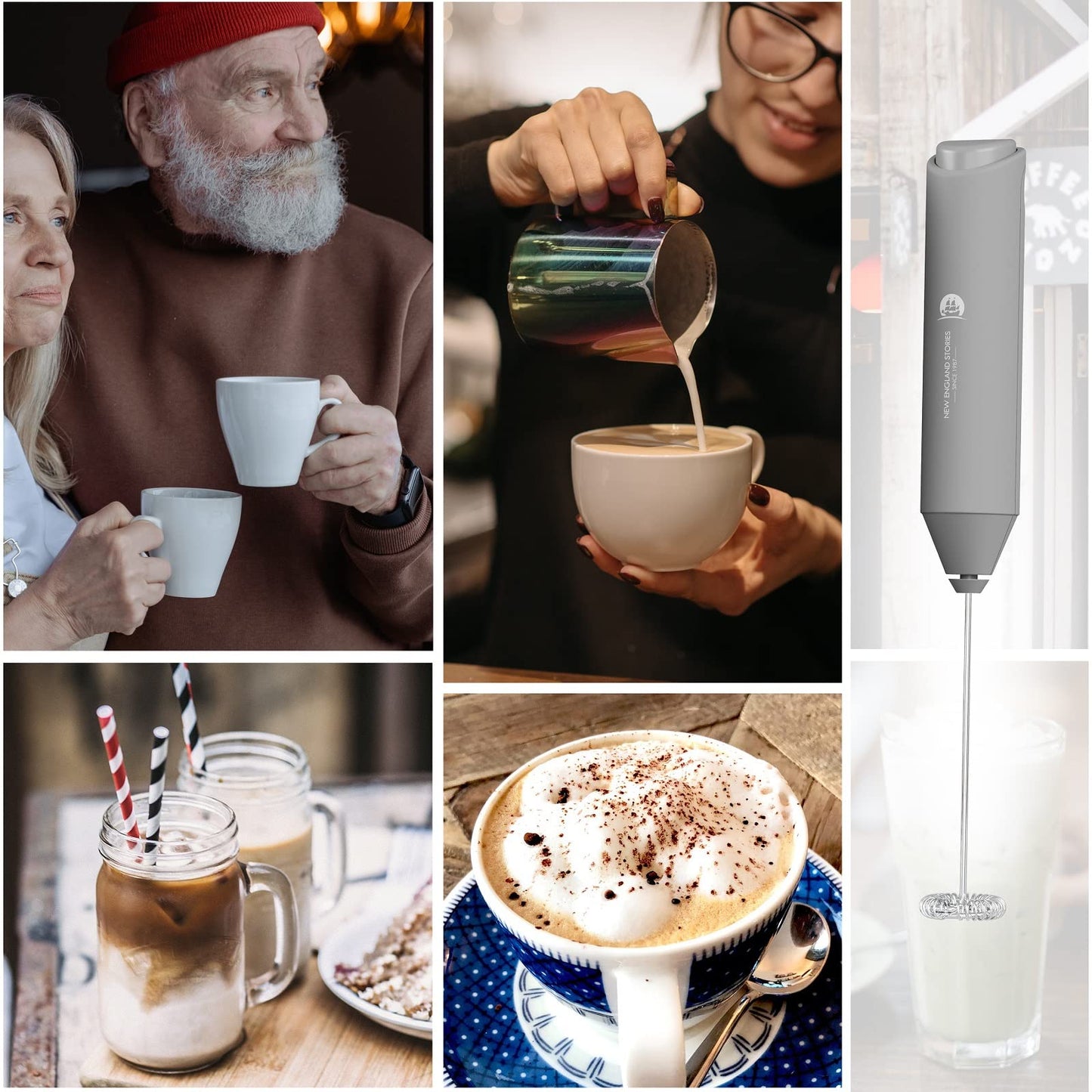 Powerful Milk Frother Handheld Foam Maker, Mini Whisk Drink Mixer for Coffee, Cappuccino, Latte, Matcha, Hot Chocolate, No Stand, Galaxy