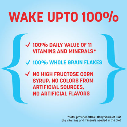 Total Breakfast Cereal, 100% Daily Value of 11 Vitamins & Minerals, Whole Grain Cereal, 16 oz