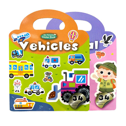 Reusable Sticker Books for Kids, Preschool Learning Sticker Activity Book, Restickable Jelly Stickers Toys for Kids Girls Boys-Vehicles…