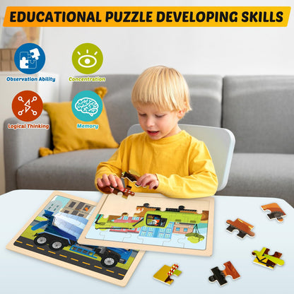 4-in-1 Farm Wooden Puzzles for Kids Ages 4-6, 24 PCS Wooden Jigsaw Puzzles for Toddlers Ages 2-4, Preschool Educational Puzzles Boards Toys Gifts for 3 4 5 6 Boys Girls