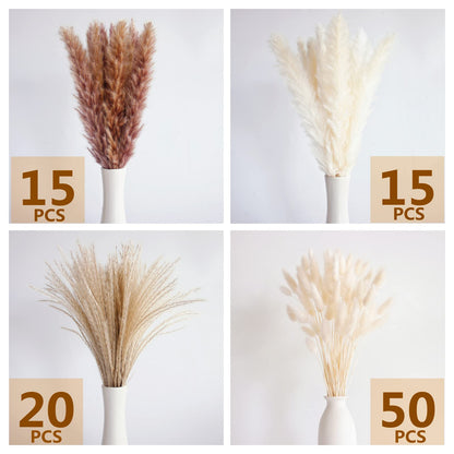 110 PCS Dried Pampas Grass Bouquet, Boho Table Decor, Bunny Tails Dried Flowers, Brown Pompas, White Pampas Grass for Wedding, Home, Rustic Party, Baby Shower Decorations