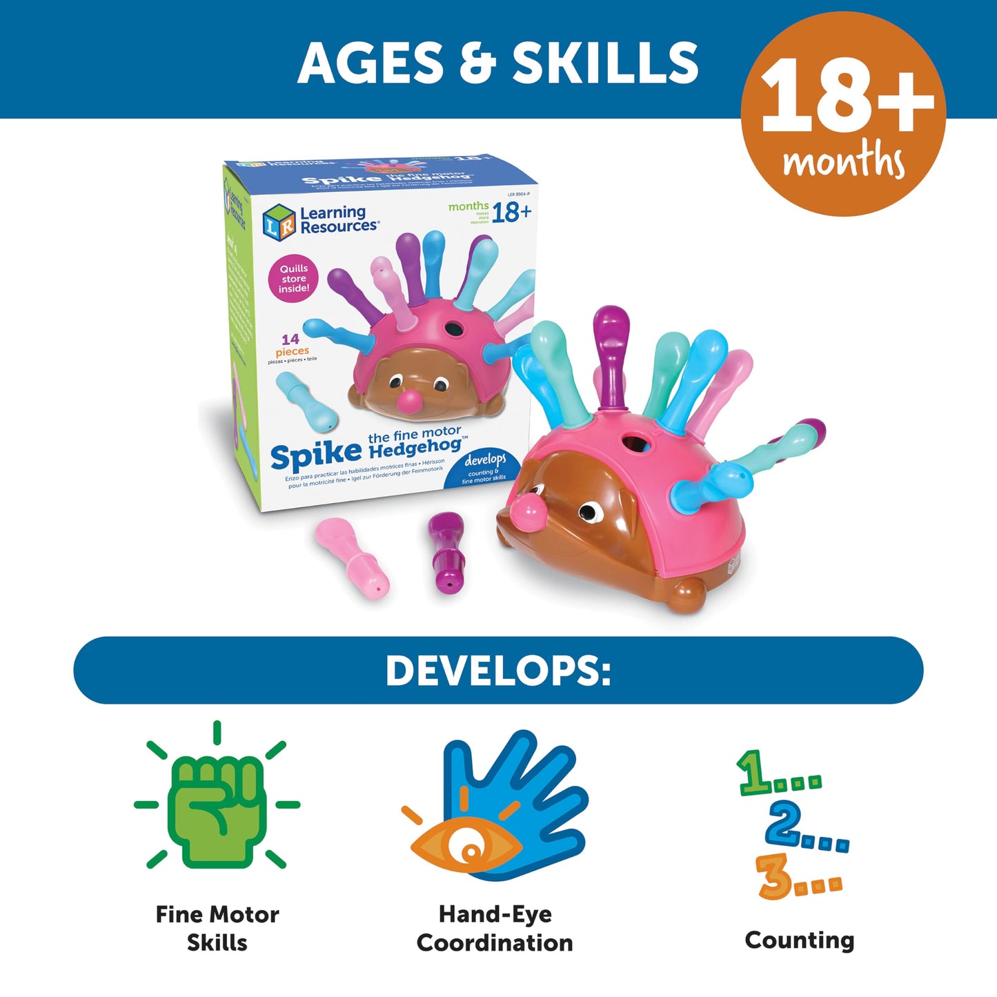 Learning Resources Spike The Fine Motor Hedgehog - Toddler Learning Toys, Fine Motor and Sensory Toys for Kids Ages 18+ Months, Montessori Toys