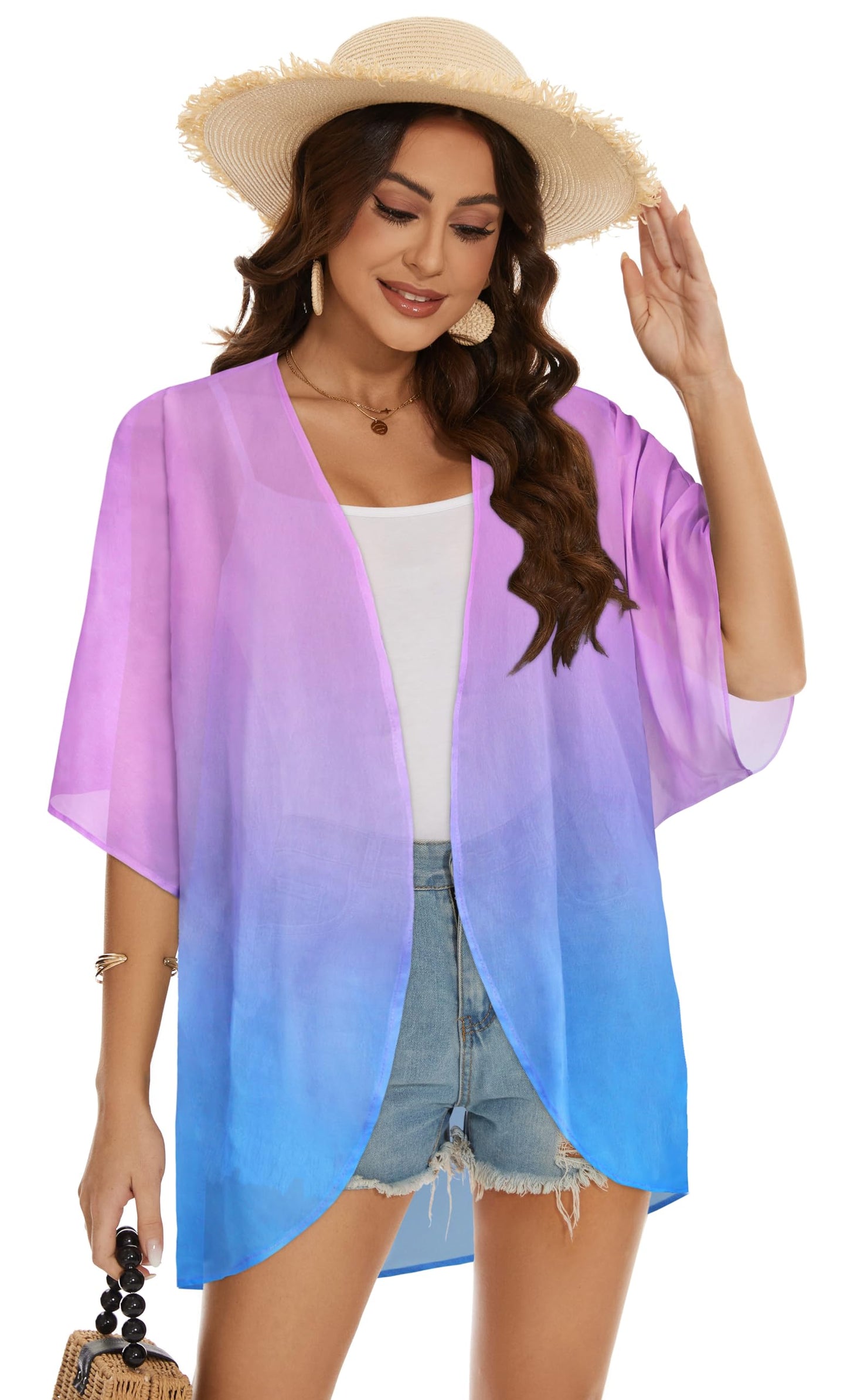 Womens Kimono Beach Cover Up Chiffon Cardigan Floral Tops Loose Capes