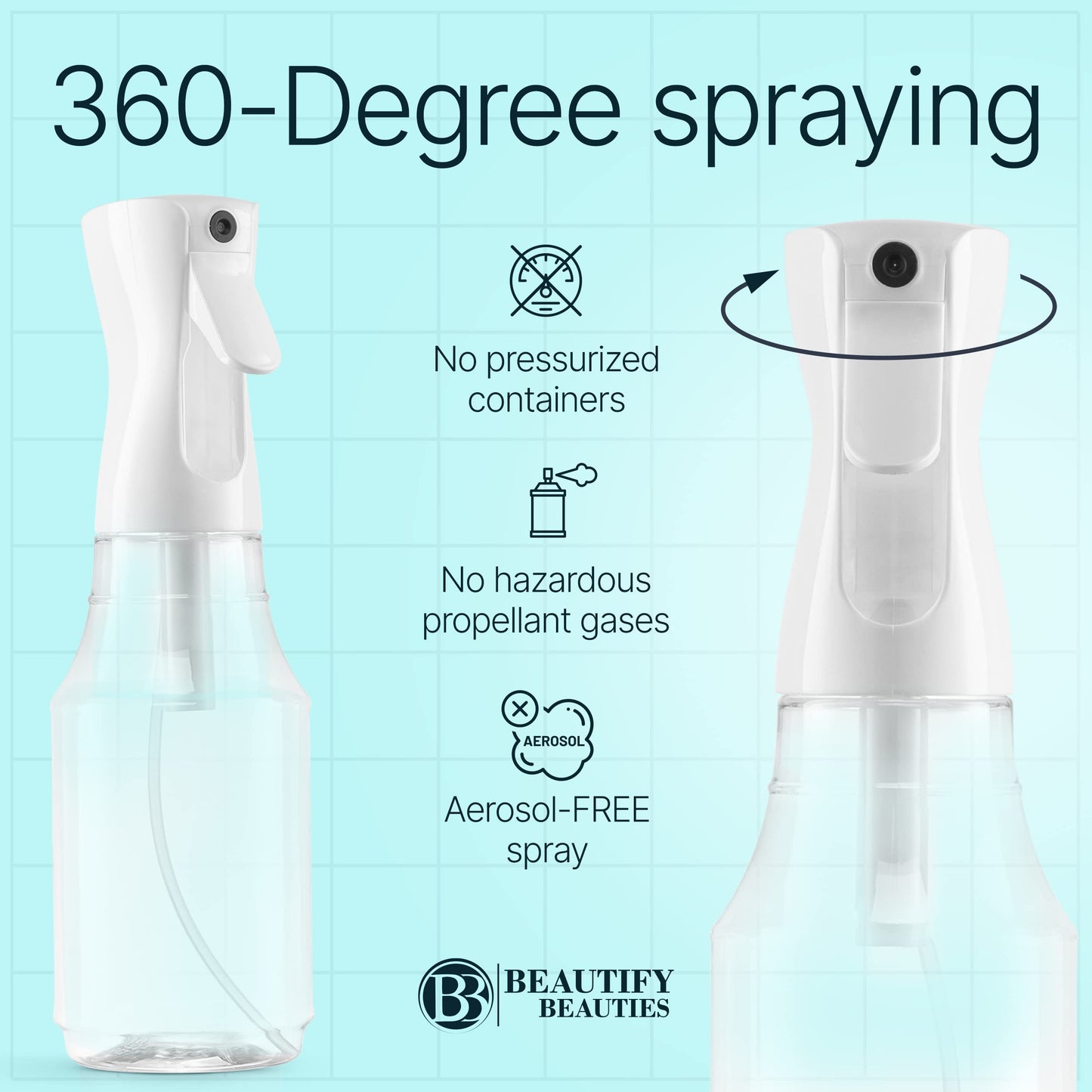 BeautifyBeauties Spray Bottle For Hair – Continuous Mister Spray Bottle for Hairstyling, Cleaning, Plants, Pets, Barbers, Salons, Essential Oil Scents (White, 6.8/200ml)