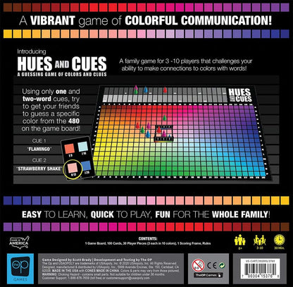 HUES and CUES - Vibrant Color Guessing Board Game for 3-10 Players Ages 8+, Connect Clues and Guess from 480 Color Squares