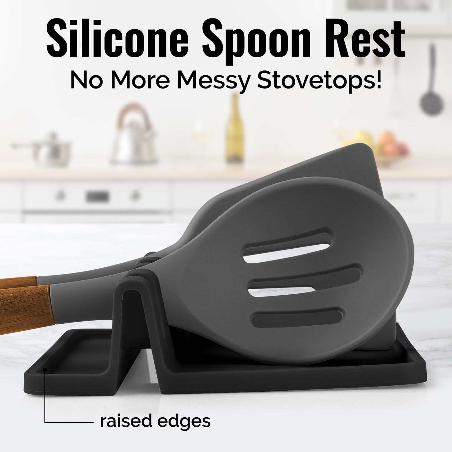 Zulay Kitchen Silicone Utensil Rest - BPA-Free, Durable Spoon Rest with Drip Pad - Heat-Resistant Spoon Rest for Stove Top - Spoon Rest for Kitchen Counter - Kitchen Gadgets & Kitchen Utensils Holder