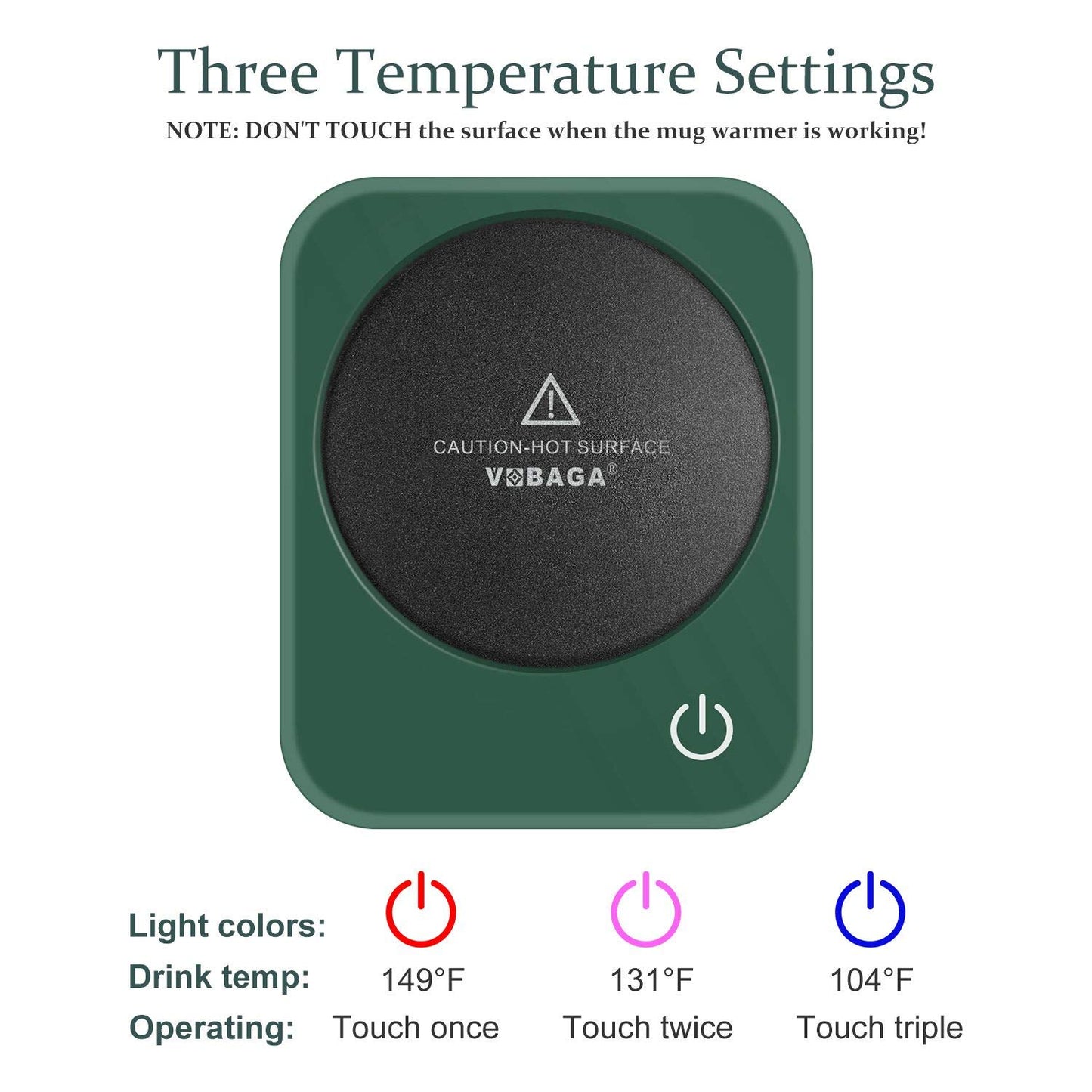 VOBAGA Mug Warmer for Coffee, Electric Coffee Warmer for Desk with Auto Shut Off, 3 Temperature Setting Smart Cup Warmer for Heating Coffee, Beverage, Milk, Tea and Hot Chocolate (No Cup)