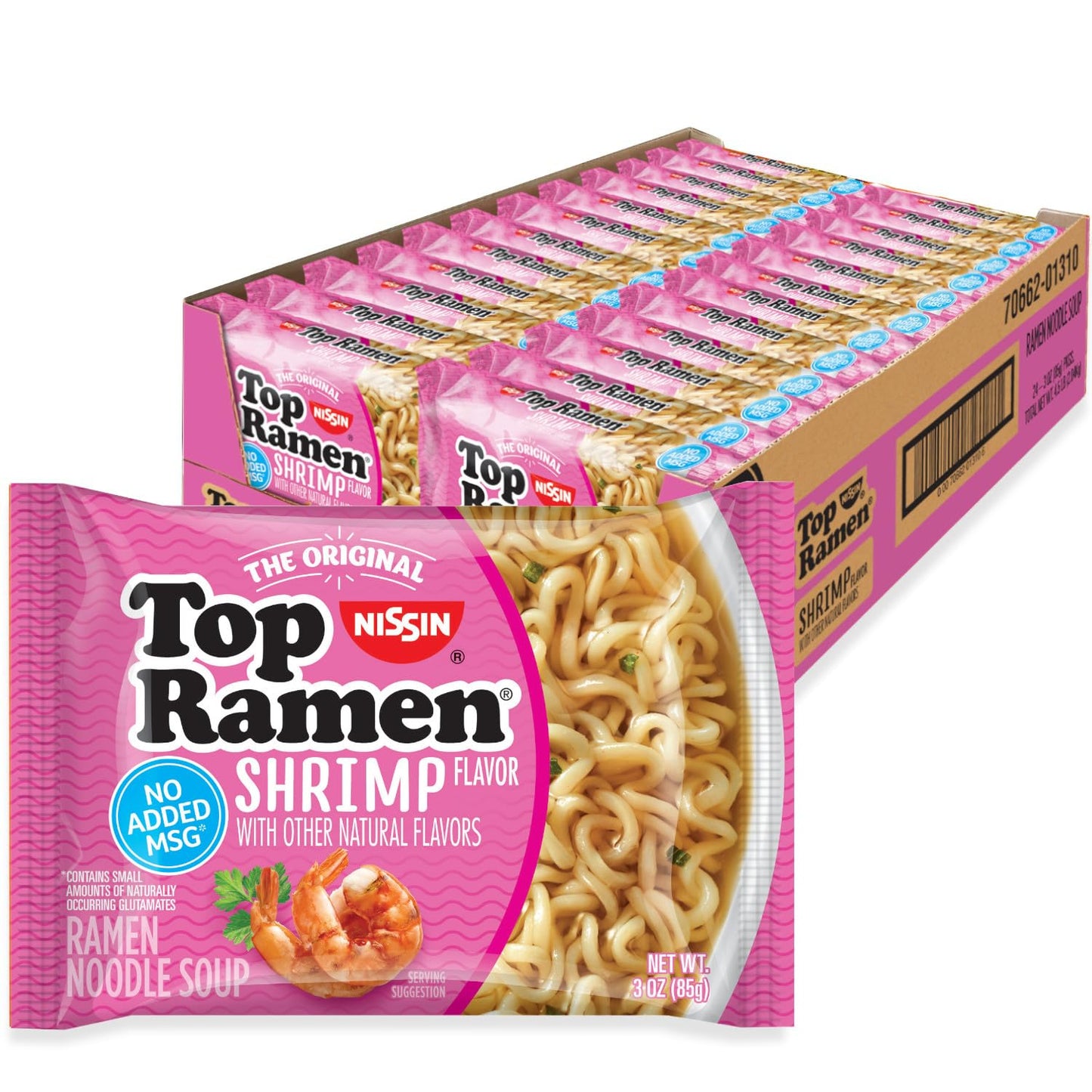 Nissin Top Ramen Noodle Soup, Beef, 3 Ounce (Pack of 24)