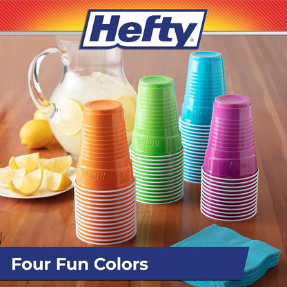 Hefty Party On Disposable Plastic Cups, Assorted, 16 Ounce, 100 Count