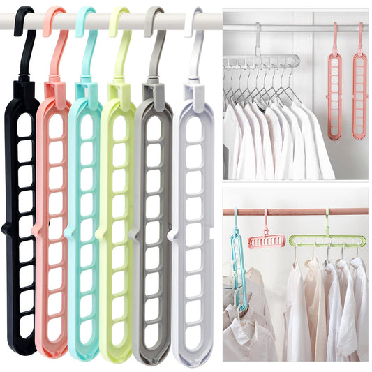 Closet Organizers and Storage,College Dorm Room Essentials,Pack of 6 Multifunctional Organizer Magic Space Saving Hangers with 9 Holes Storage Organization for Wardrobe Closet