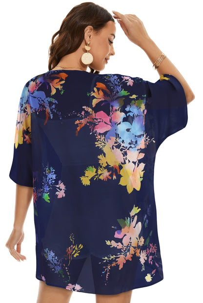 Womens Kimono Beach Cover Up Chiffon Cardigan Floral Tops Loose Capes