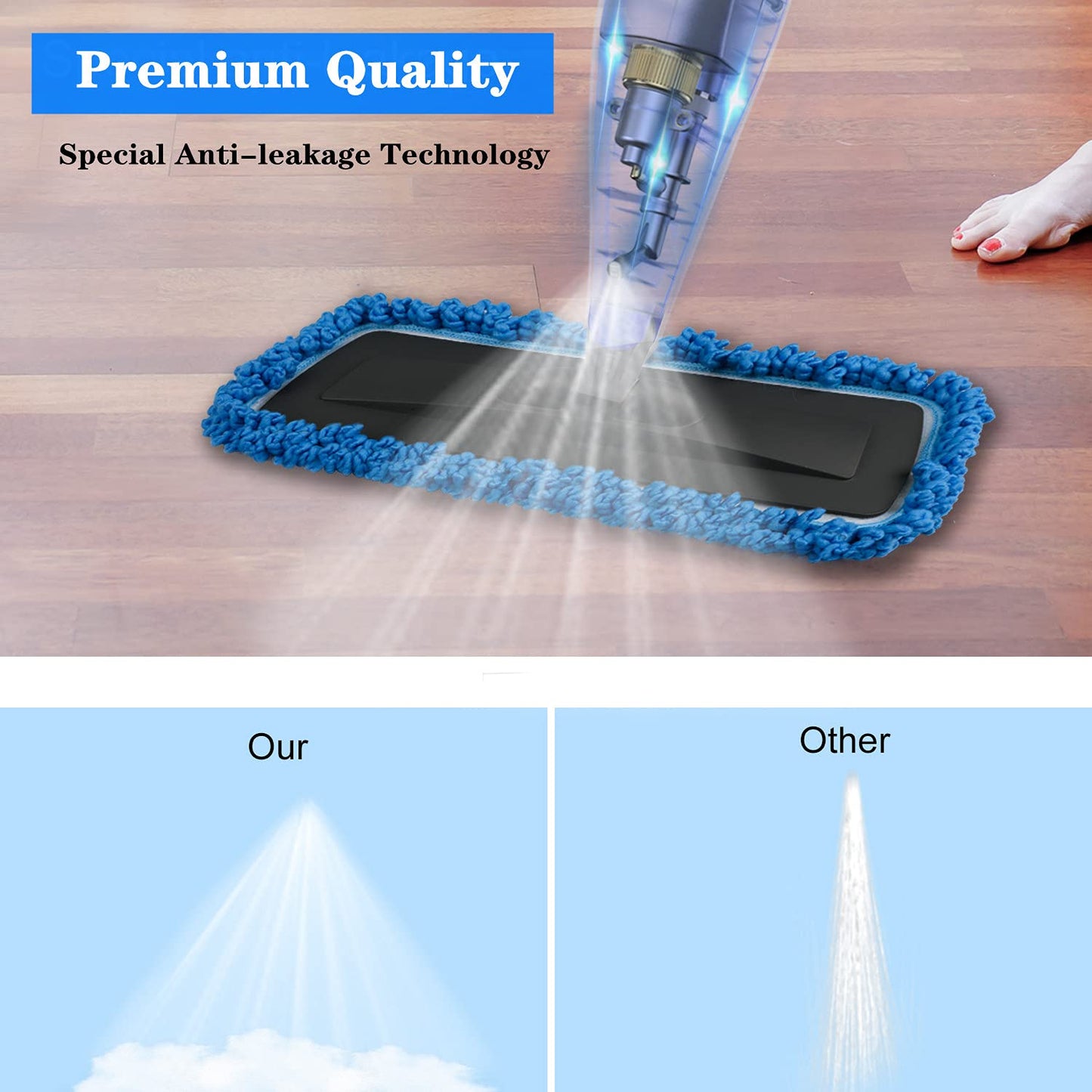 Spray Mop for Floor Cleaning with 3pcs Washable Pads - Wet Dry Microfiber Mop with 800 ml Refillable Bottle for Kitchen Wood Floor Hardwood Laminate Ceramic Tiles Floor Dust Cleaning