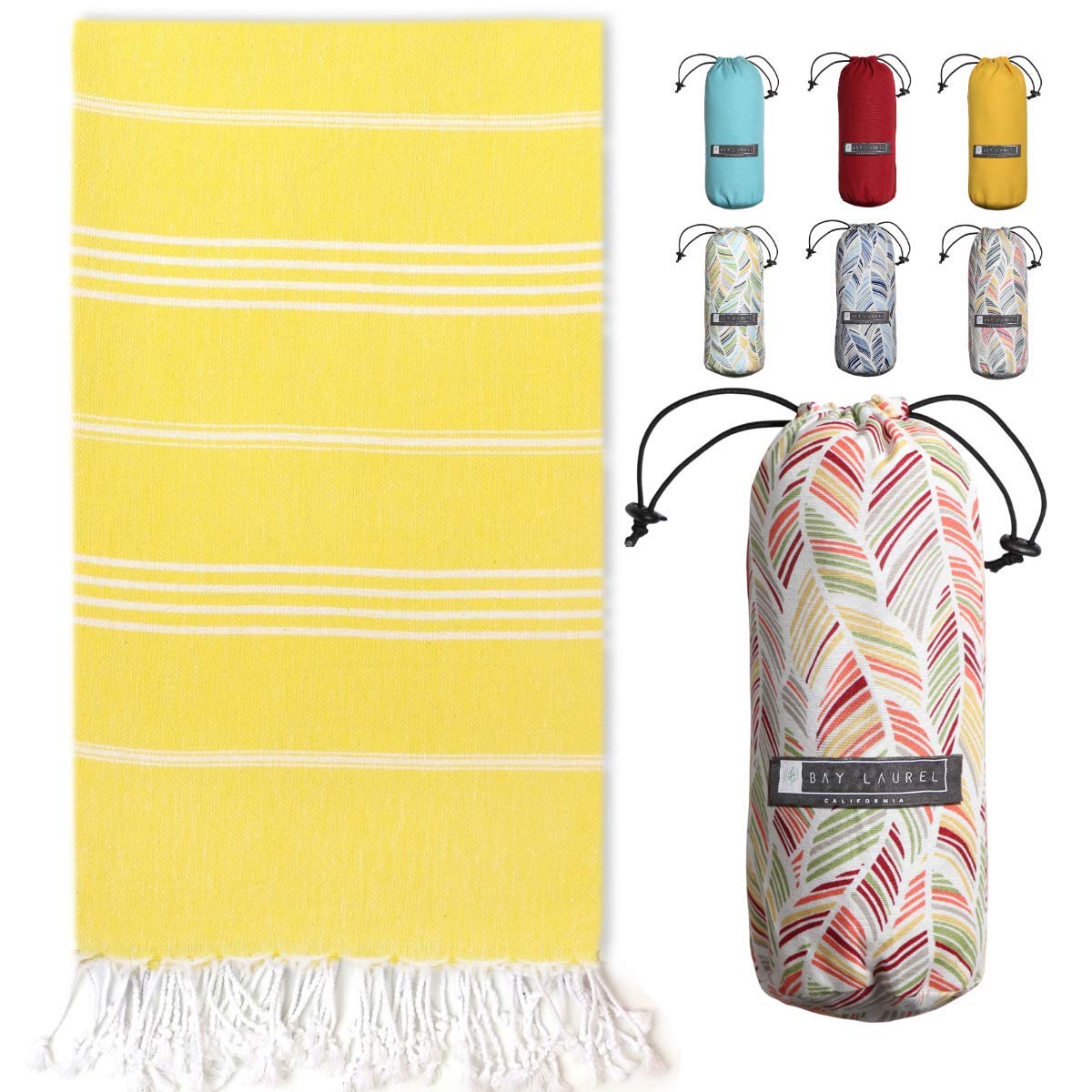 BAY LAUREL Turkish Beach Towel with Travel Bag 39 x 71 Quick Dry Sand Free Lightweight Large Oversized Towels Light