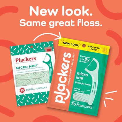 Plackers Micro Line Dental Floss Picks, Fold-Out FlipPick, Tuffloss, Easy Storage with Sure-Zip Seal, Fresh Mint Flavor, 300 Count