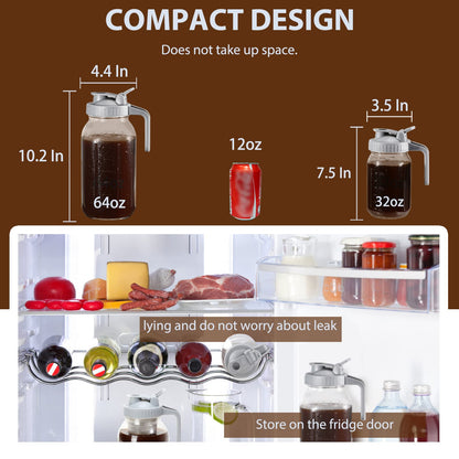 Cold Brew Coffee Maker Pitcher, 64 Oz Heavy Duty Wide Mouth Glass Mason Jar pour spout Lid with Stainless Steel Filter for Iced Coffee, Ice Lemonade, Fruit Drinks, Sun Tea