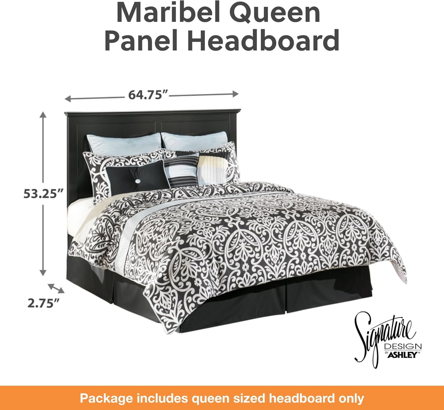 Signature Design by Ashley Maribel Rustic Farmhouse Panel Headboard ONLY, Queen, Black