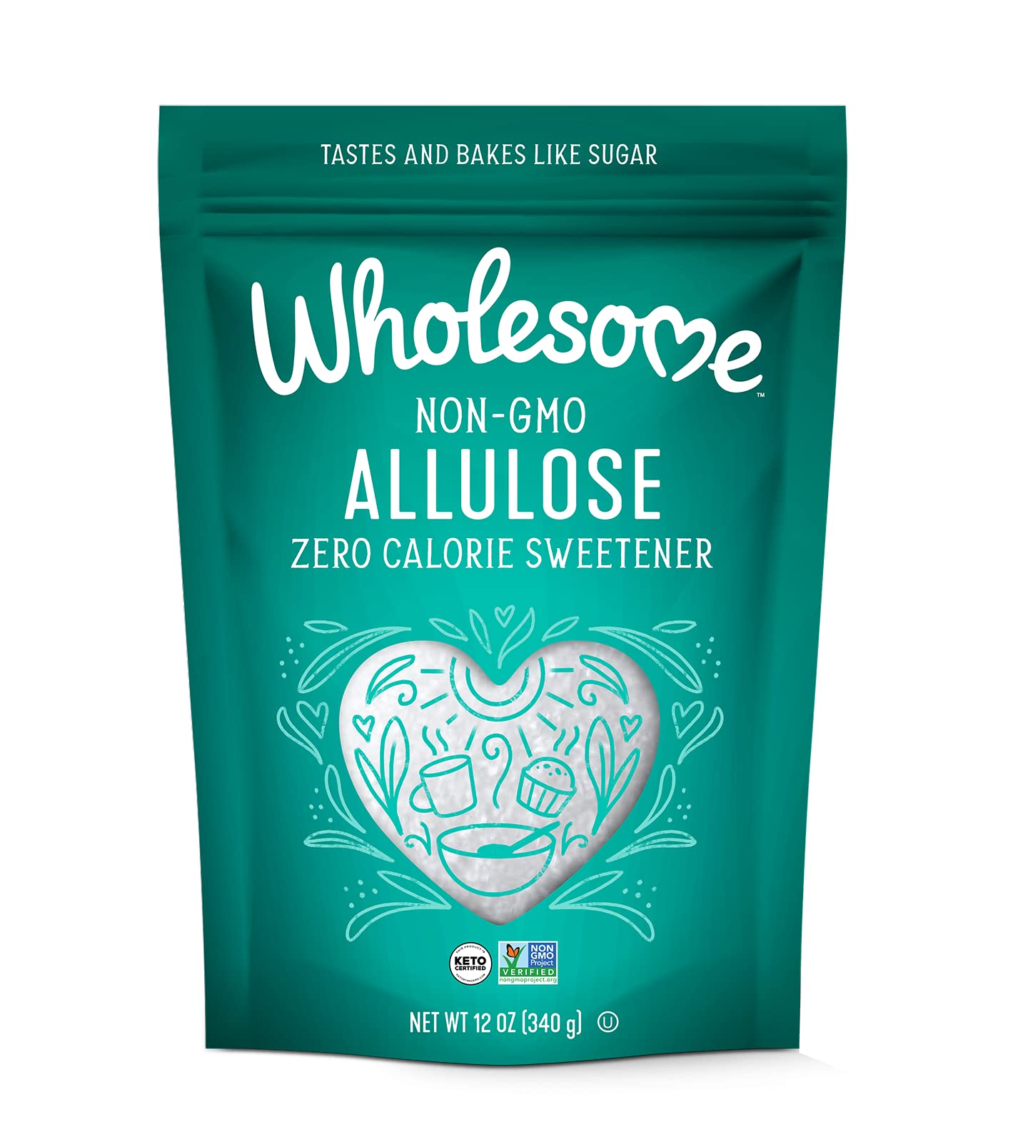 Wholesome Allulose Sweetener, 12-Ounce Bag, Zero Calorie Granulated Sugar Substitute, Non GMO, Non Erythritol, Gluten Free & Vegan Keto Sweetener