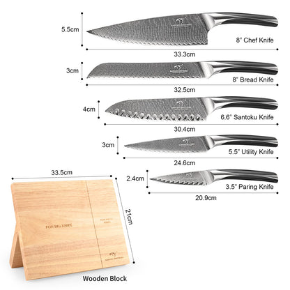 Knife Set, NANFANG BROTHERS 15-Piece Damascus Kitchen Knife Set with Block, ABS Ergonomic Handle for Chef Knife Set, Carving Fork, Disconnect-type Knife Block Set