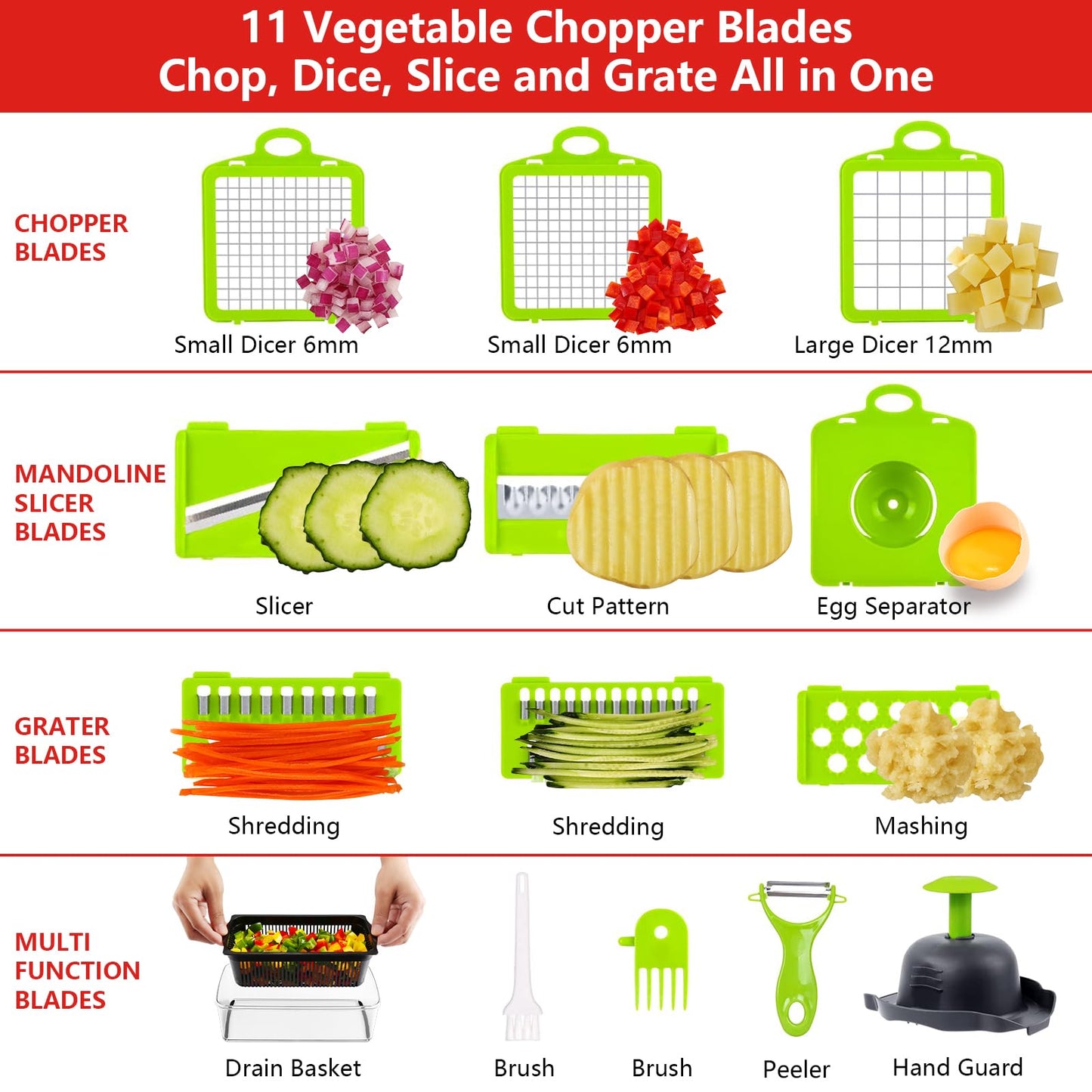 Professional All-in-1 Vegetable Chopper, Veggie Chopper, Chopper Vegetable Cutter, Onion Chopper, Food Dicer Chopper, Mandoline Slicer 9 Inserts