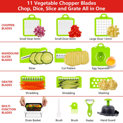 Professional All-in-1 Vegetable Chopper, Veggie Chopper, Chopper Vegetable Cutter, Onion Chopper, Food Dicer Chopper, Mandoline Slicer 9 Inserts