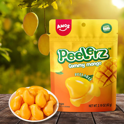 Amos Peelable Mango Candy, Peelerz Gummy Mango Peeling Candy,Resealable 2.19oz Bag (Pack of 3)