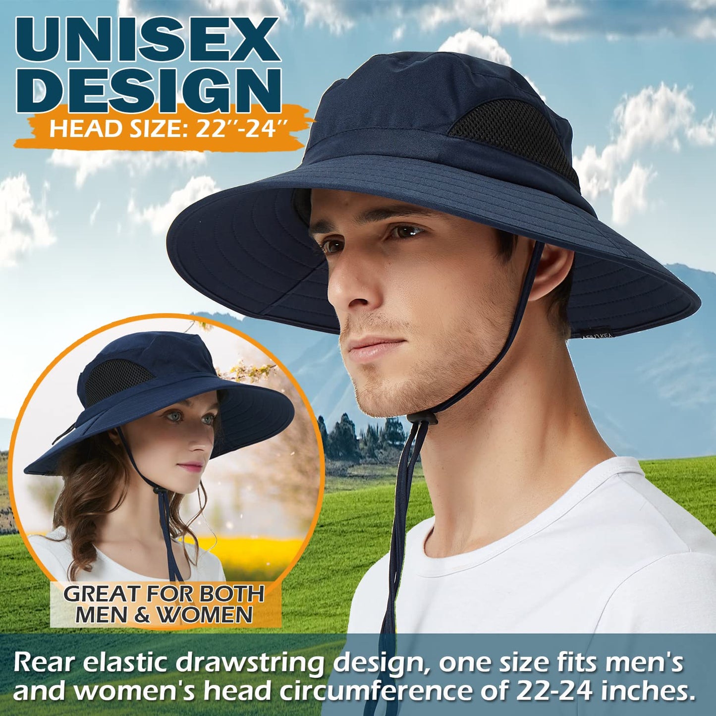 EINSKEY Unisex Sun Hat, Waterproof Wide Brim Bucket Hat Packable Boonie Hat for Fishing Hiking Gardening Safari Beach