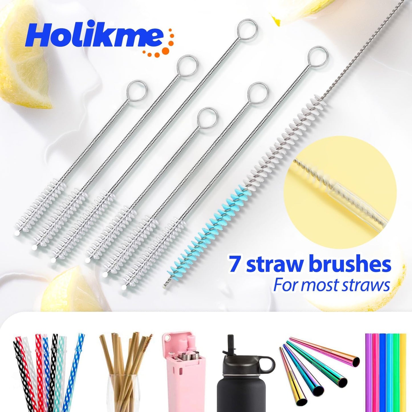 Holikme Bottle Brush Tube Cleaning Set, Long Handle Bottle Cleaner for Washing Narrow Neck Beer Bottles Wine Decanter Narrow Cup Pipes Sinks Cup Cover, White