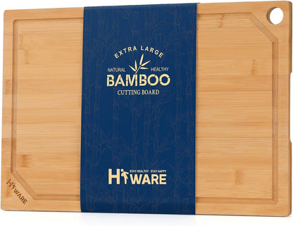 Hiware Extra Large Bamboo Cutting Board for Kitchen, Heavy Duty Wood Cutting Boards with Juice Groove, 100% Organic Bamboo, Pre Oiled, 18" x 12"