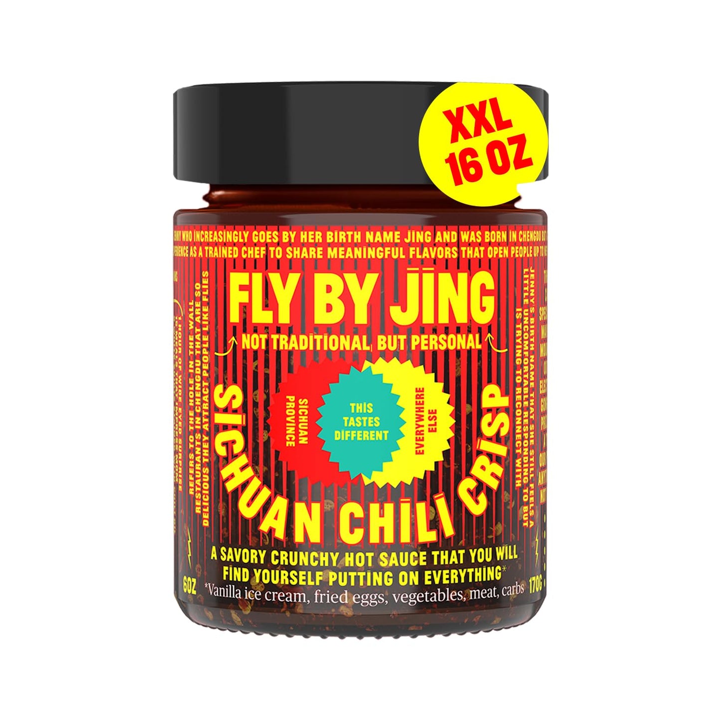 FLYBYJING Sichuan Chili Crisp - Premium Spicy Savory All-Natural Vegan Chili Oil - Crunchy Hot Sauce, Good on Everything, Sugar Free - 6oz (Pack of 1)