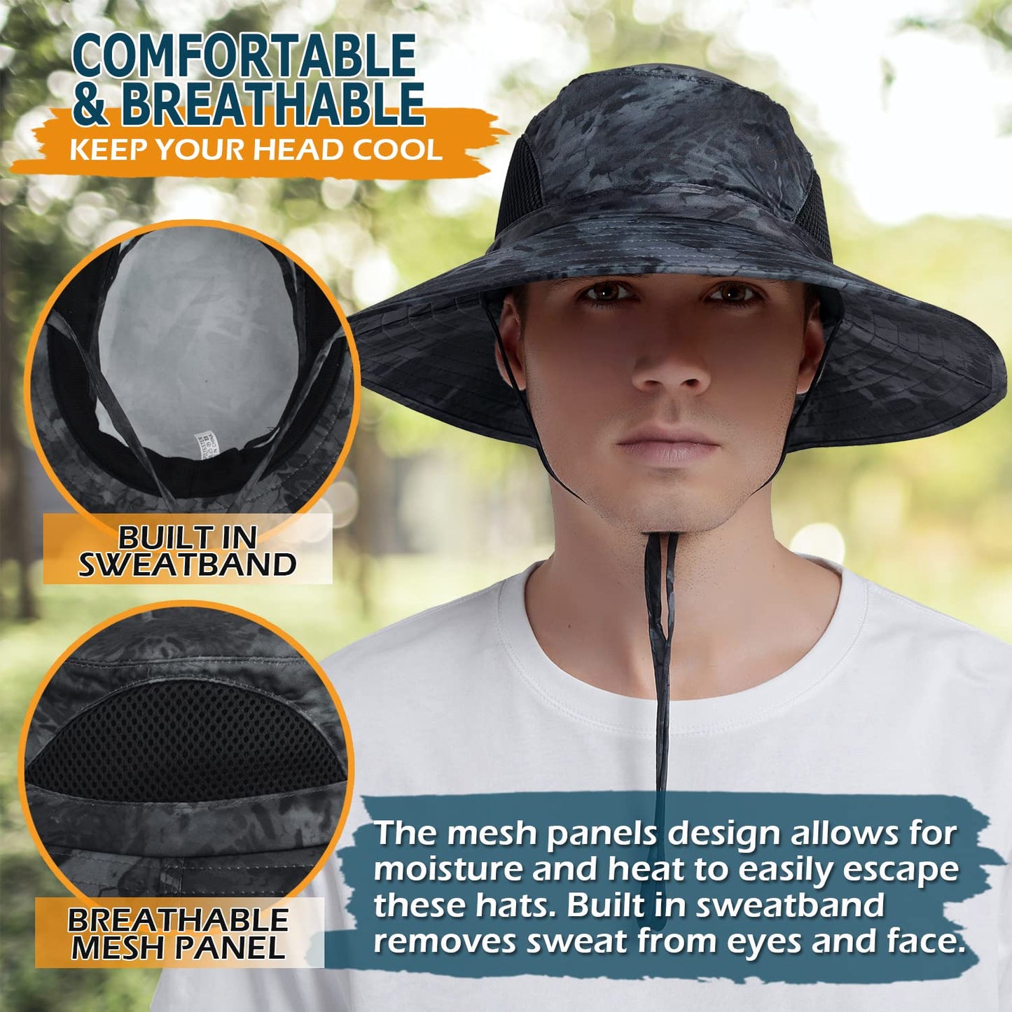 EINSKEY Unisex Sun Hat, Waterproof Wide Brim Bucket Hat Packable Boonie Hat for Fishing Hiking Gardening Safari Beach